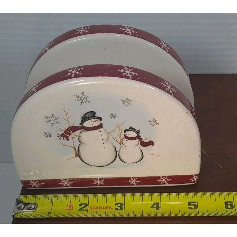 Royal Seasons Stoneware Jolly Snowmen Ceramic Napkin Holder 5